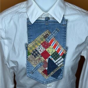 Patchwork Denim Jeans Junk Tie Handmade